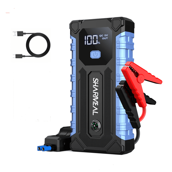 Sharmeal 18000A Peak 12V Car Jump Starter, Portable Battery Booster for All Gas & Up to 10L Diesel Engines, 9-in-1 Emergency Jump Box with 1200LM LED Light, Compass & Digital Display