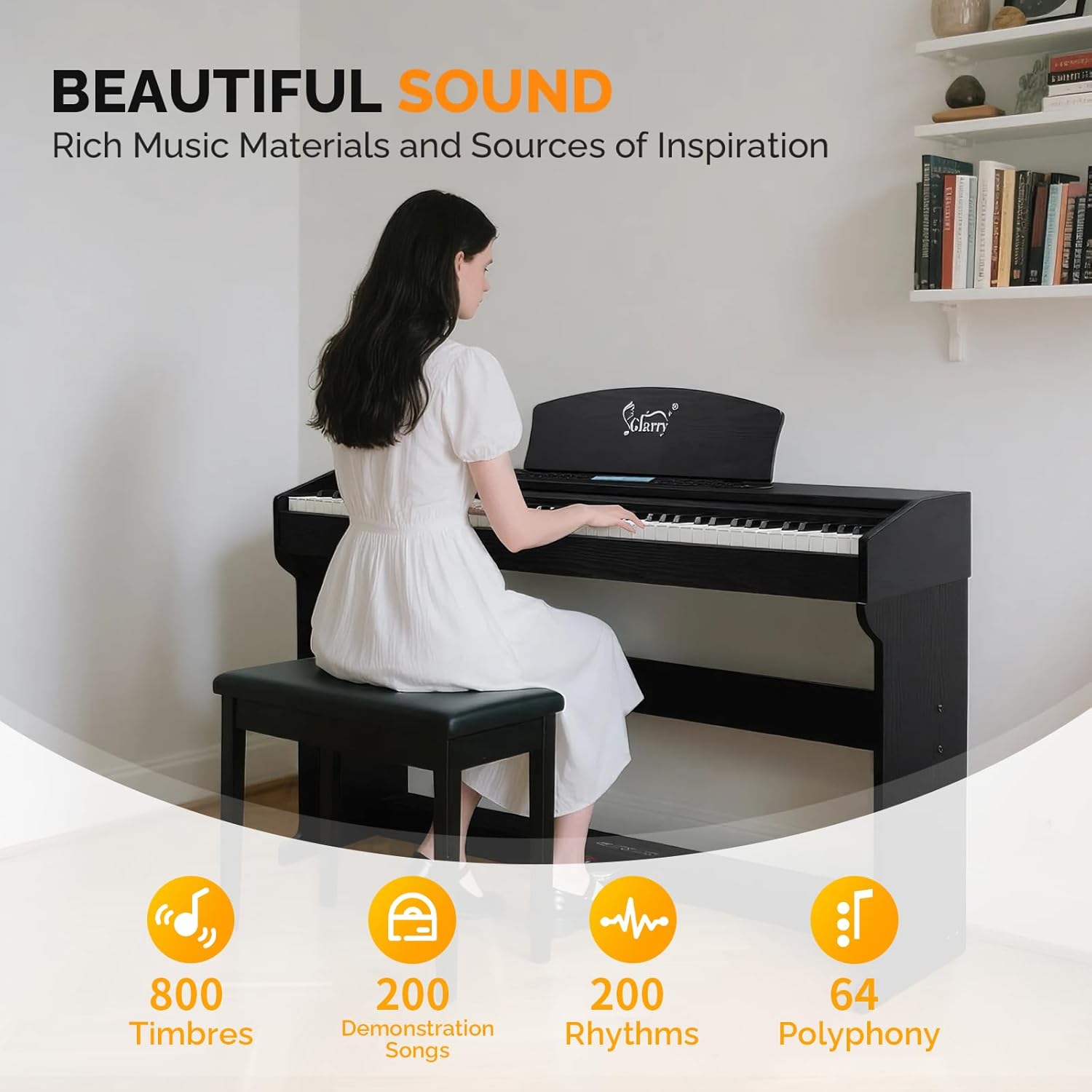 GLARRY Digital Piano 88 Keys Heavy Hammer Keyboard, with LCD Display and Headphone, Triple Pedals, Beginner Friendly, Supports MIDI Connect, Classic Upright Design (Matte Black)