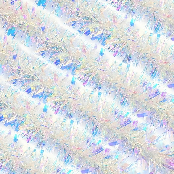 50 Feet Iridescent Tinsel Garland for Christmas Tree, White Tinsel Garland Holiday Decor