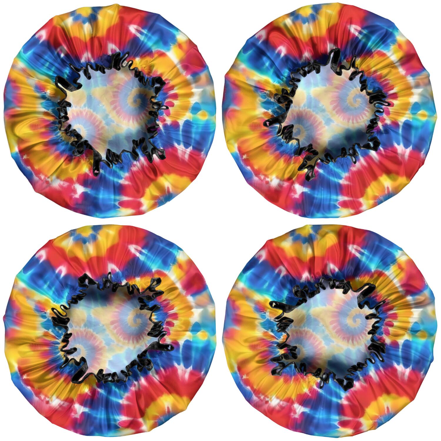 Shower Caps,Colorful Tie Dye Multi Spiral Pattern Waterproof Shower Cap for Women 4 Pieces,Double Reusable Hair Cover for Shower PEVA Elastic Stretch Hem