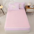 thumbnail image 4 of Homewish Gold Initial Letter S Zipper Full Size Comforter Sets with Fitted Sheet and 2 Pillowcases for Kids, Pink Stripes Zipper Bedding Set, Pink Reversible, 4pcs, 4 of 6