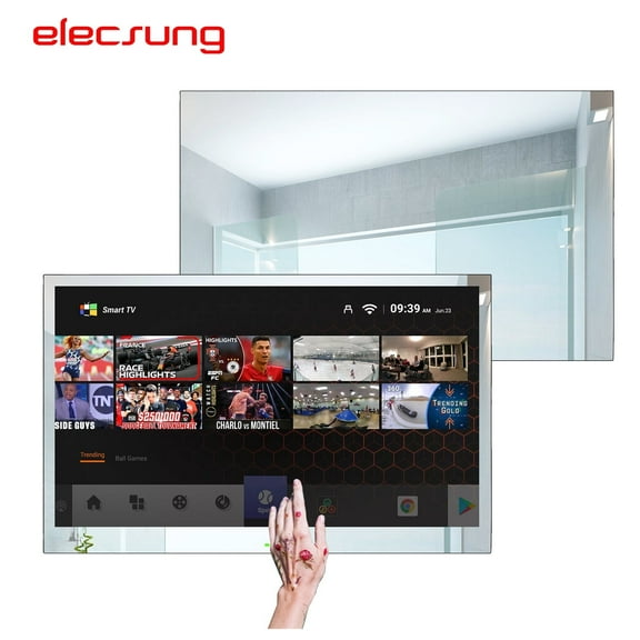 Elecsung 32 inches Smart Touchscreen Waterproof TV Mirror 4K Built-in WiFi Bluetooth Vanishing Television Android Luxury Hotel TV