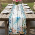 thumbnail image 4 of Jellyfish Coastal Table Runner 108 Inches, Summer Nautical Starfish Coral Grey Wooden Bed Runner Dresser Scarves Tabletop for Indoor Outdoor Parties/Ceremony/Banquet, 13"x 108", 4 of 8