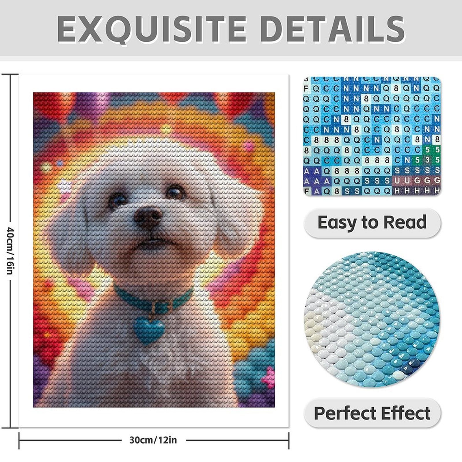 Diamond Art Kit for Adults, Cute Dog Colorful Background Diamond Painting for Adults Beginners, DIY Diamond Art Painting Kits, 5D Diamond Painting Crafts for Home Decor 12x16 Frameless
