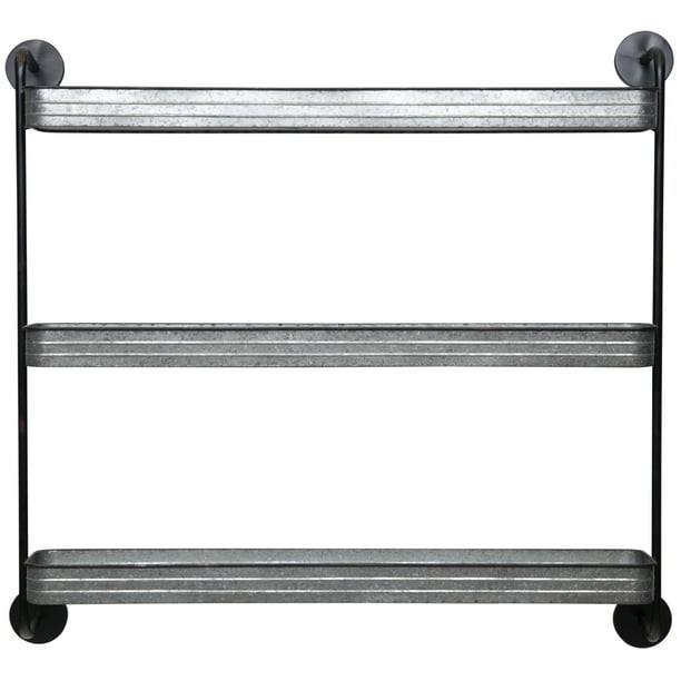Gallery Solutions Rustic Three Tier Galvanized Metal Wall Shelf Storage