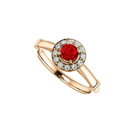 .75 ct. t.w. Ruby CZ Halo Ring in 14K Rose Gold (Best Cz 75 Model)