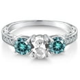 thumbnail image 3 of Gem Stone King 925 Sterling Silver 3-Stone Ring Oval White Created Sapphire and Vivid Blue Moissanite (2.12 Cttw, Size 9), 3 of 6
