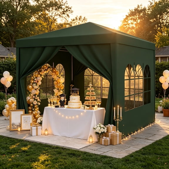 Bring Comfort Outdoors with a Green Party Tent Featuring 4 Removable Sidewalls, 10x10 FT Canopy Gazebo Shelter for Family Celebrations and Events