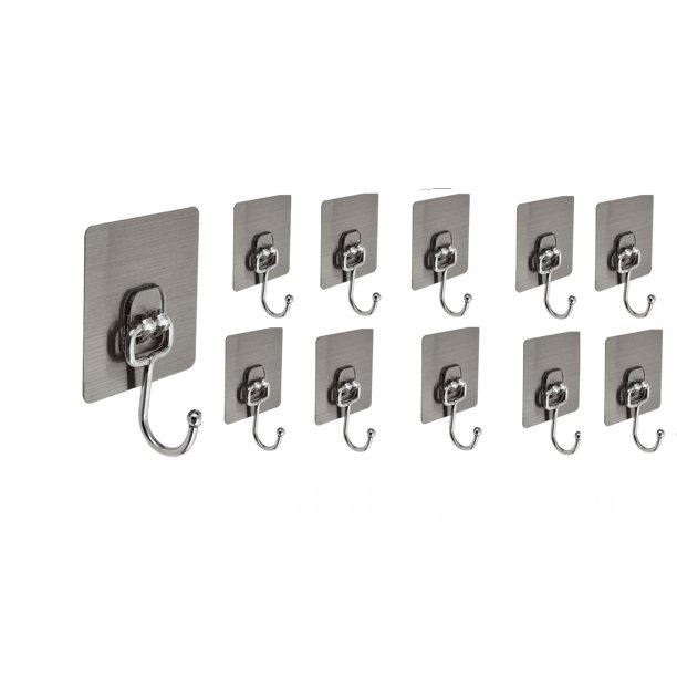 10 Pack Adhesive Hooks Kitchen Wall Hooks 22lb(Max) Silver Reusable