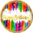 thumbnail image 1 of 24 Pz Plato Cartón Premium Pastelero Happy Birthday Hb Colores Confeti Oro, 1 of 4