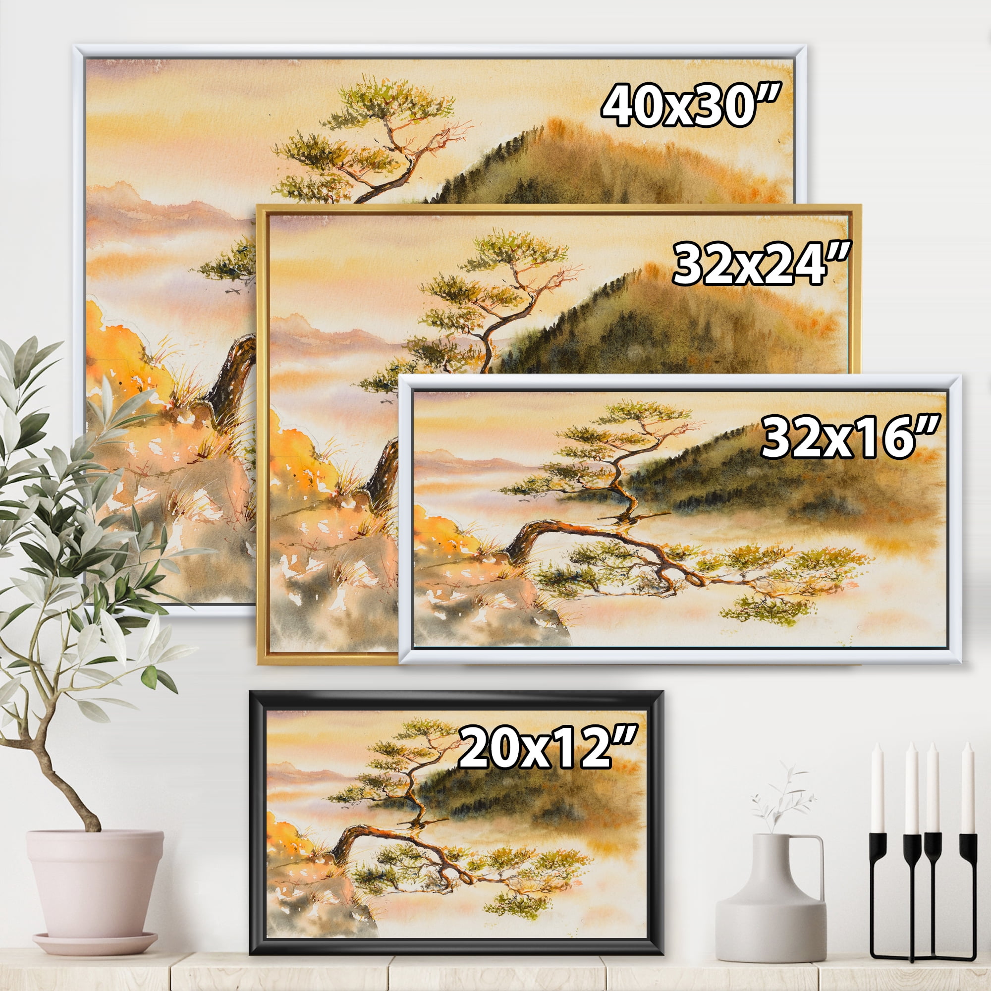 Designart 'The Top of Sokolica Peak With Curved Pine Tree' Traditional Framed Canvas Wall Art Print