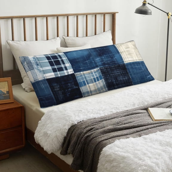 Body Pillow Cover - Indigo Patchwork Quilt Soft Body Pillow Cover with Zipper, Comfort Body Pillow Pillowcase, Body Pillow Case Cover 20 x 54