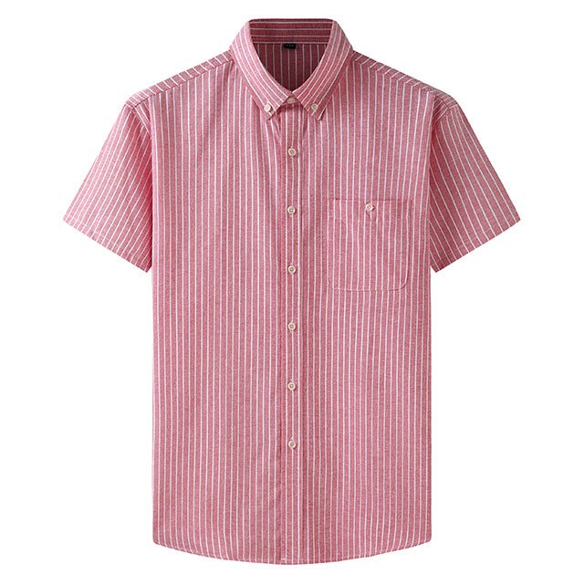 Mens Manga Corta Botón Abajo Camisas Negocios Turndown Cuello Raya Camisa de Bolsillo, Blusa de Manga Corta