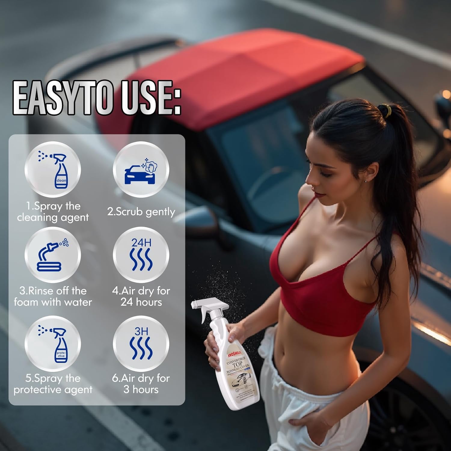 Convertible Top Cleaner and Protectant Kit Use for Cleaning And Protecting The Automotive Soft Tops of Fabric Construction.Deep-Penetrating Cleaning,Preventing Cracks, 2 Pack,Total 32 oz