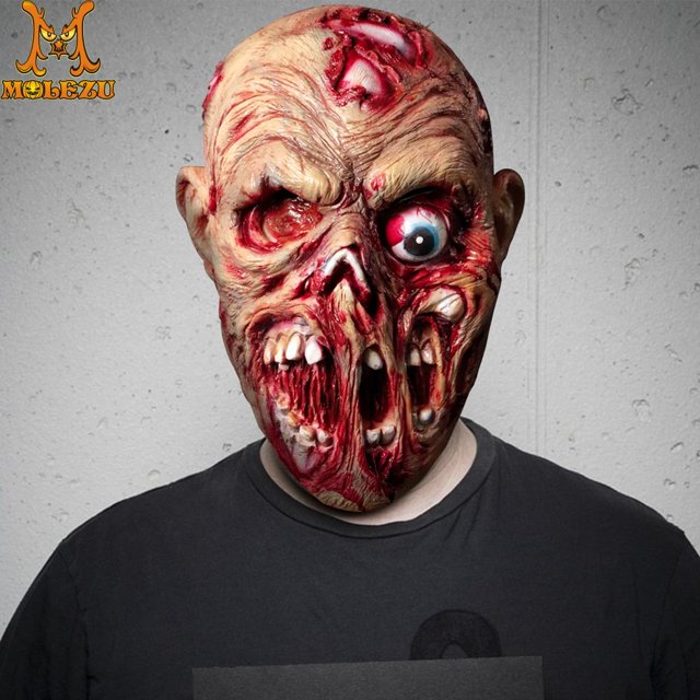 Mouzu-Máscara de látex para adultos, mascarilla de Terror de Zombie para fiesta de Halloween, Cosplay sangriento y horrible Fivean unisex