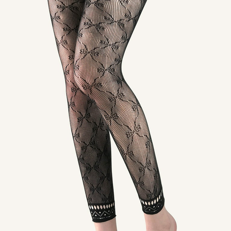 Women's Fishnet Floral Patterned Tights High Waisted Pantyhose Stockings  Leggings Heart Black One Size