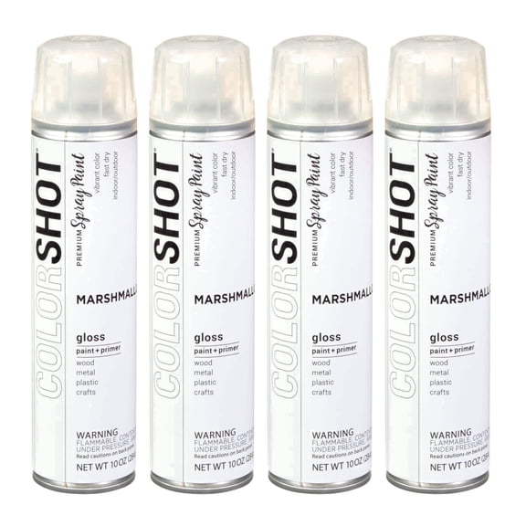 COLORSHOT Gloss Spray Paint, Marshmallow (White) 10 oz. 4 Pack, Fast-Drying Acrylic Paint, Indoor & Outdoor Use