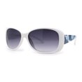 thumbnail image 1 of Kids Size Girls Classic 90s Designer Style Wrap Rounded Rectangle Sunglasses White Blue Flower Arm, 1 of 4