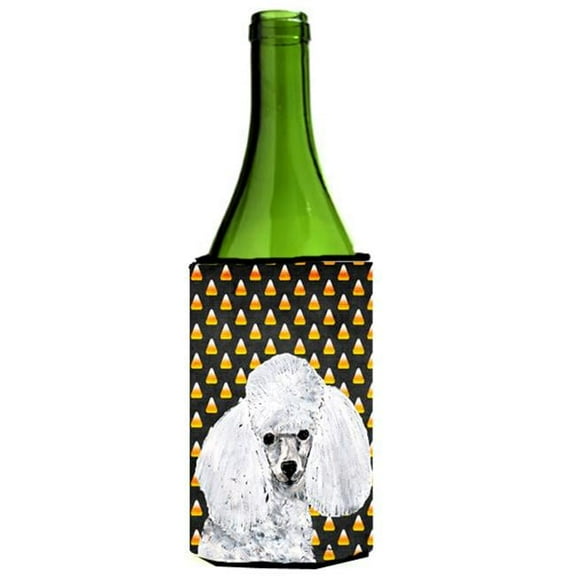 White Toy Poodle Candy Corn Halloween Wine bottle sleeve Hugger  24 Oz.