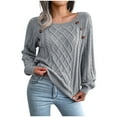 thumbnail image 1 of ZQGJB Cable Knitted Sweater for Women Casual Crewneck Warm Long Sleeve Hollow Pullover Knitwear Spring Trendy Button Decor Lightweight Jumper Tops(#01-Gray,L), 1 of 6