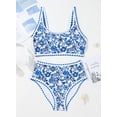 thumbnail image 4 of Conjunto de bikini Herseas con estampado floral y cintura alta acolchado azul para mujer, 4 of 6