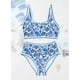 thumbnail image 4 of Conjunto de bikini Herseas para mujer, cintura alta, estampado floral, azul, 4 of 6
