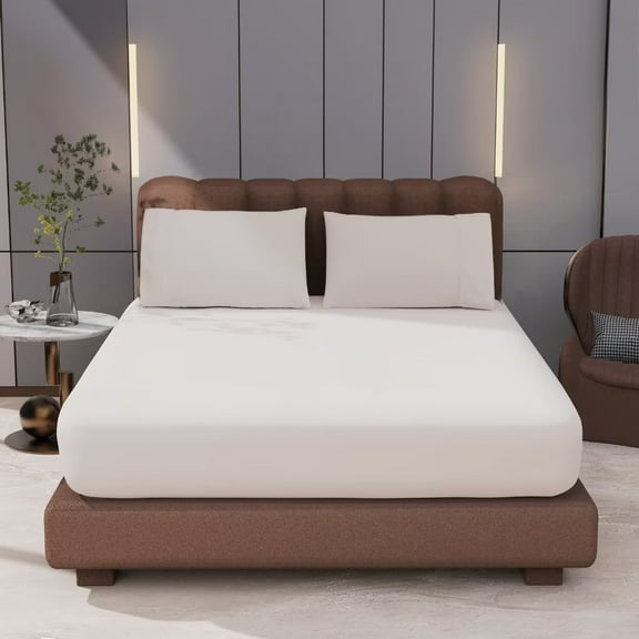 Shunjie.Home 1 Fitted Sheet Only Full Size 100% Egyptian Cotton, 400 Thread Count, 16" Deep Pocket, Ivory