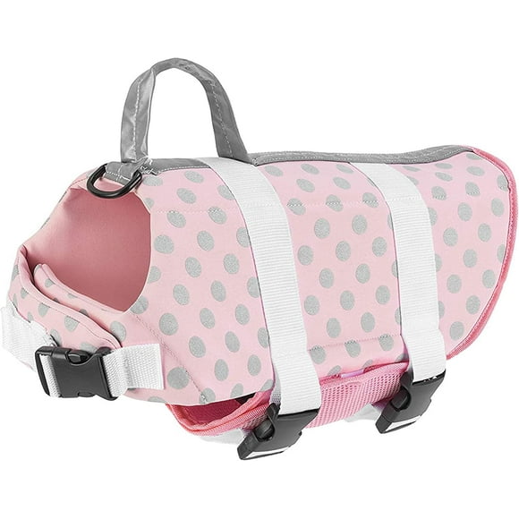 Paws Aboard Dog Life Jacket - Keep Your Canine Safe with a Neoprene Life Vest for Swimming and Boating - Available in Different Sizes, Color and Design to Choose - Pink/Silver, Medium