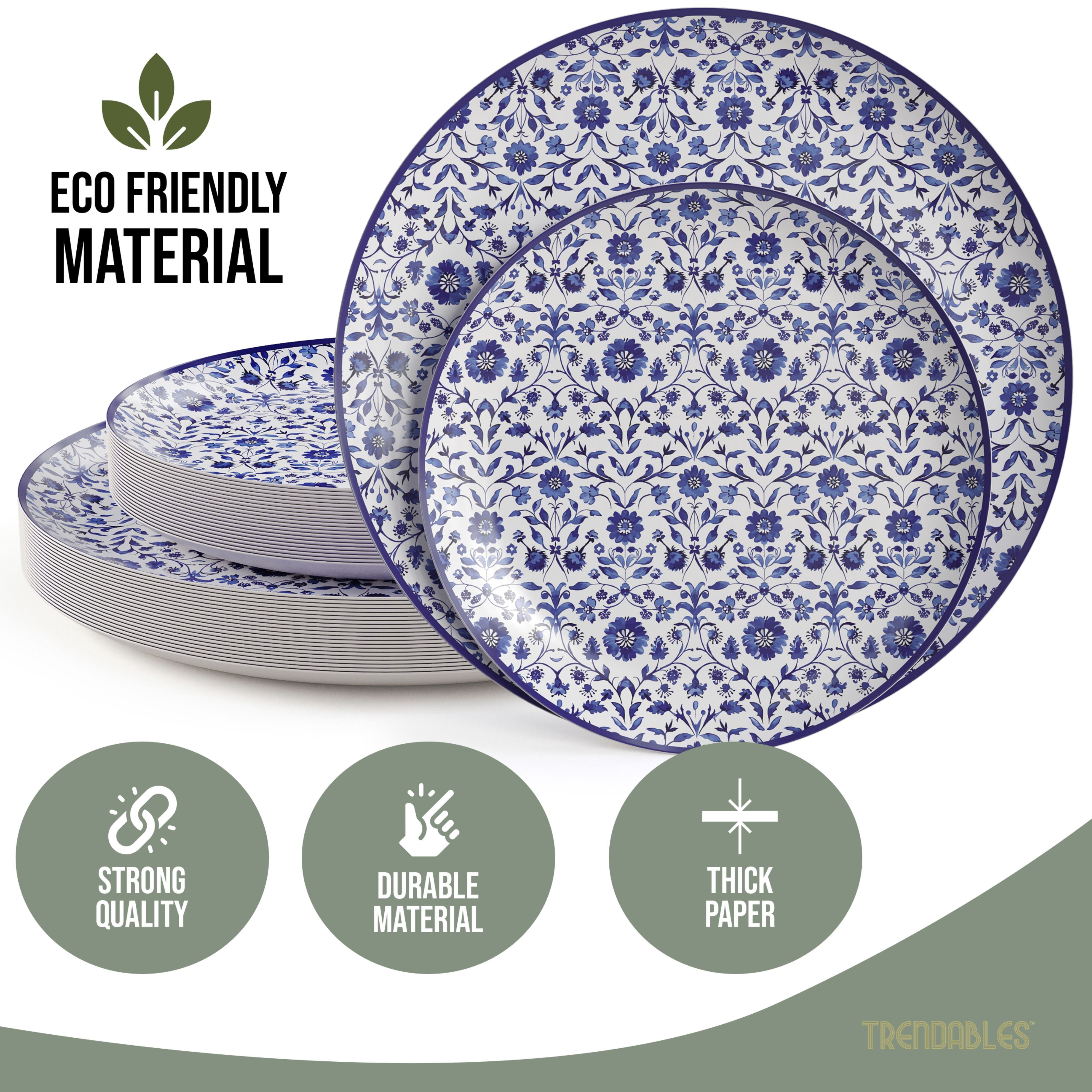 Crown Display Heavy Duty Paper Plates Set for 32 Guests, 64 Fancy Disposable Plates, Florentine