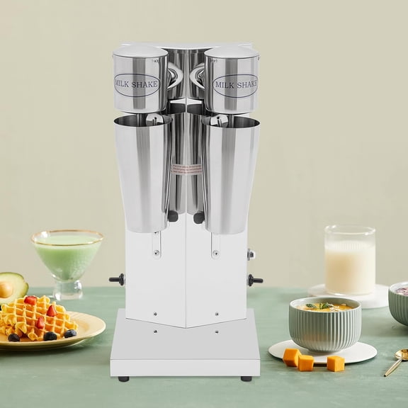 110V 650ML/Cup Commercial Milk Shake Machine Milk Tea Shaker Mixer Stainless Steel Milkshake Maker (Double Heads, 2Pcs PP Cup)