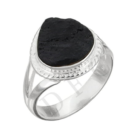 Black Tourmaline Ring | Raw Black Tourmaline Silver Ring | October Birthstone | Genuine Rough Tourmaline Handmade Ring | Sterling Silver 925