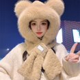 thumbnail image 3 of AJGRHE Winter Hat with Scarf Set Thickened Warm Cute Bear Ear Design Plaid Pattern for Outdoor Activities Casual Daily Wear Brown2 One Size, 3 of 4