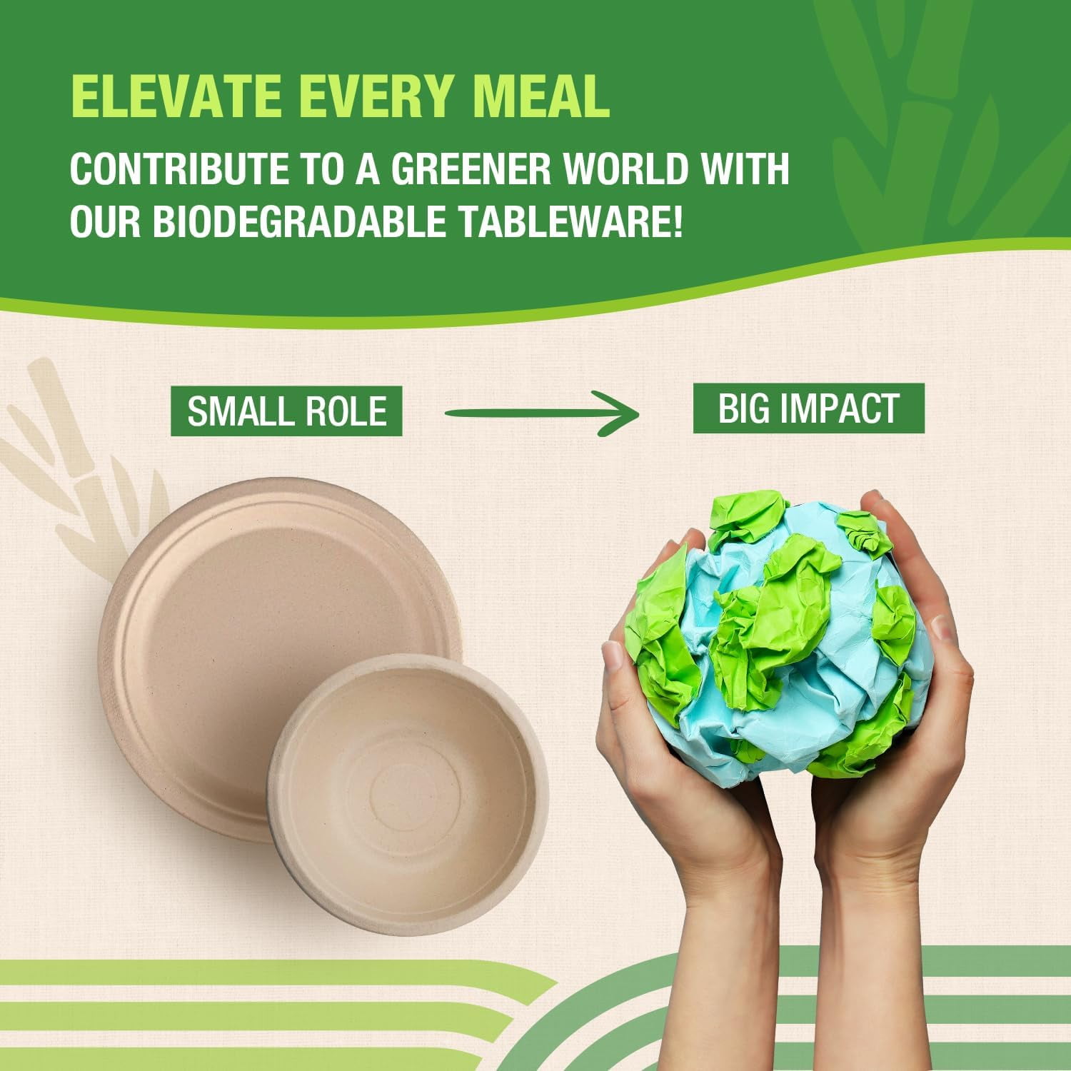 VIVOSPROUT Disposable Compostable Paper Plates (Natural Brown, 10 Inch - 125pk)