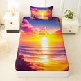 thumbnail image 3 of jejeloiu Ocean Sunset Waves Twin Sheets For Girls,Tropical Flower Accent Bedding,Purple Orange,3 Pieces,1 Fitted Sheet and 1 Pillowcase, 3 of 6