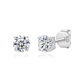 Sterling Silver Basket Set Stud Earrings – Round Cut Mystic Topaz Color CZ – Unbranded