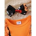 thumbnail image 4 of Cenuakty Baby Girls Halloween Romper Dress Long Sleeve Pumpkin Ghost Skull Print Romper with Bow Headband, 4 of 9