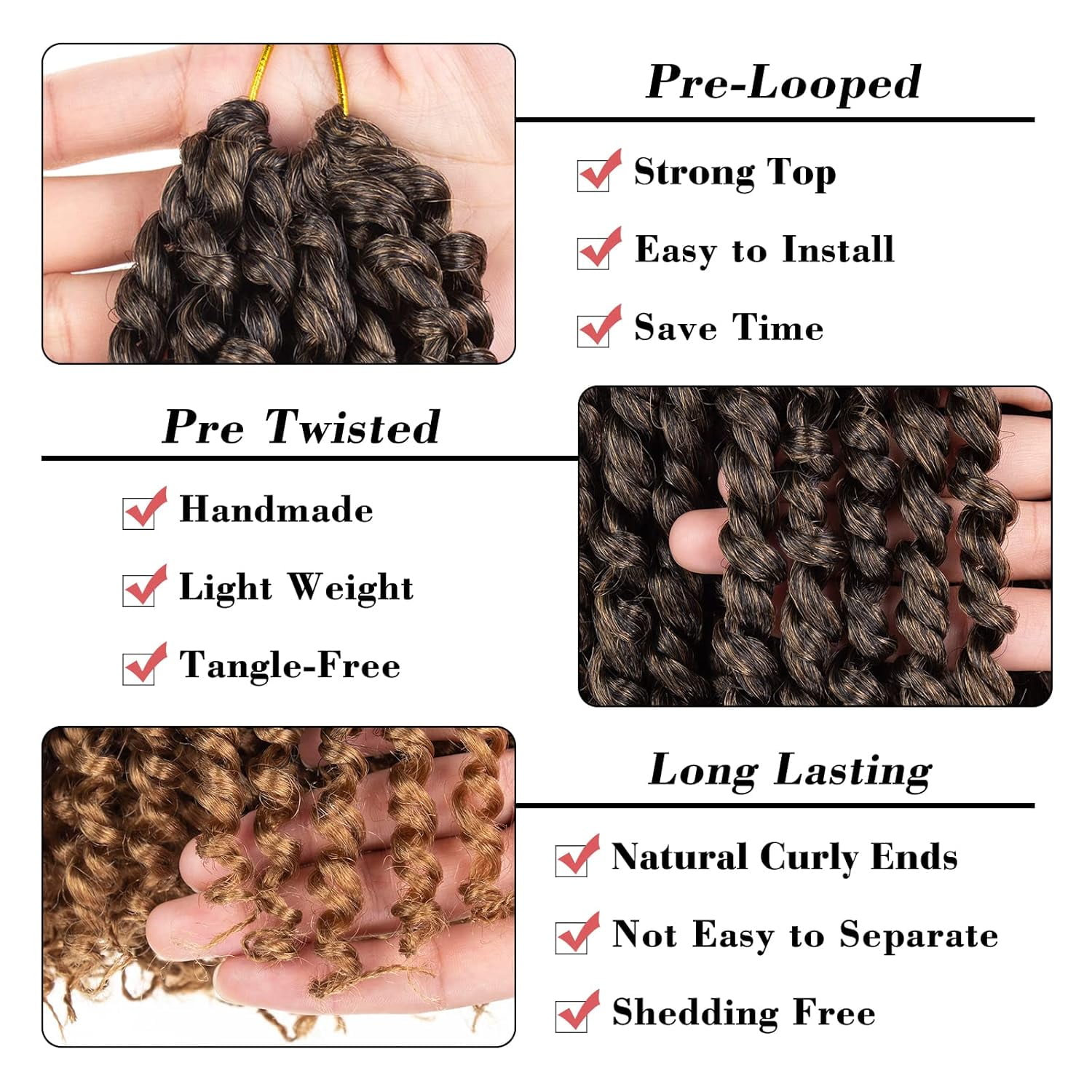 WEIF-20 Inch Pretwisted Passion Twist Hair 8 Packs Ombre Honey Blonde Pre Looped Corchet Braids for Women Long Bohemian Synthetic Hair Extensions with Curl Ends #T27