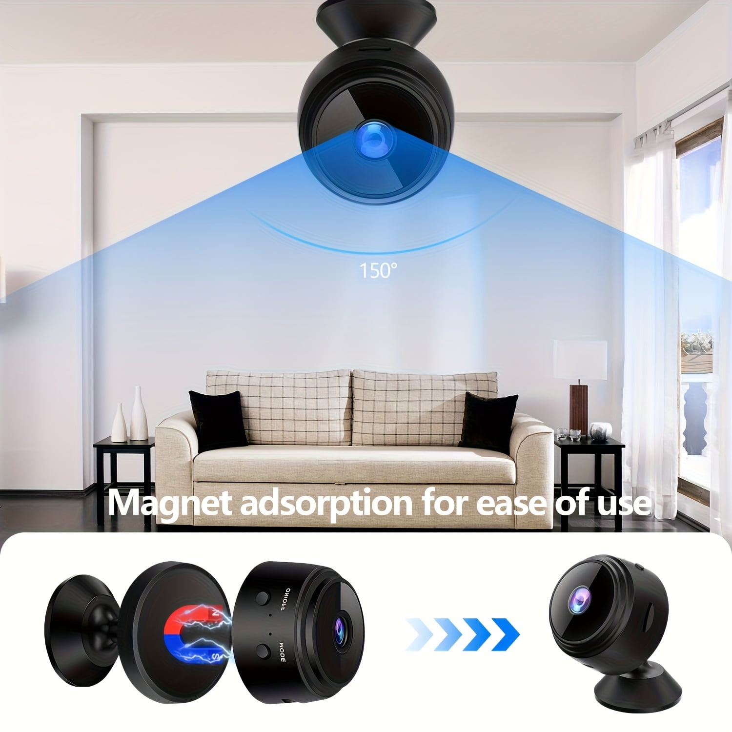 Wireless Security Camera A9: 150° Rotation & Wide-Angle Lens, 2.4GHz WiFi Indoor/Outdoor Camera with Night Vision for Home, Pet, Baby Monitoring