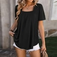 thumbnail image 2 of MIXUE Boho Tops For Women Summer Solid Color Square Neck Short Sleeve Casual T Shirts Daily-Wear,Black,M, 2 of 7