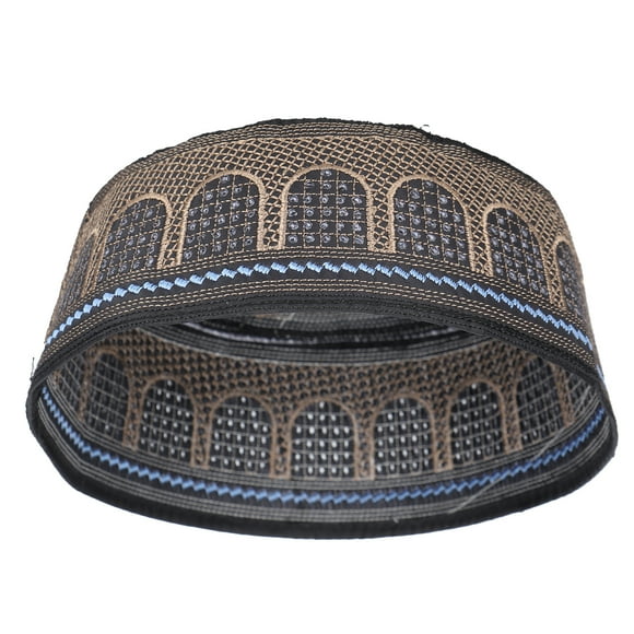 Sombrero Musulmán Bordado Arabia Saudita Hombres Sombreros Poliéster Algodón Negro Con Diseño De Ventilación Para Uso Diario