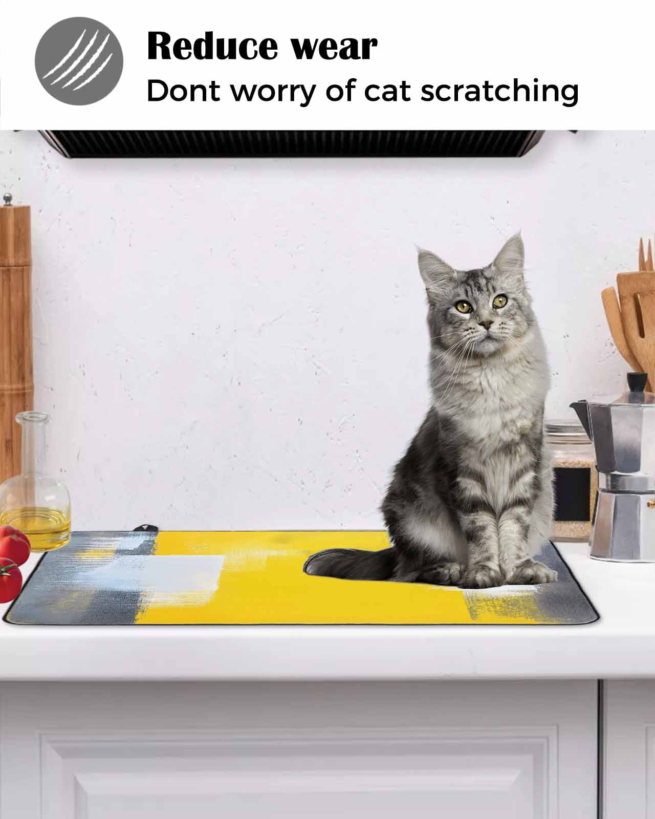 nqOlkjepod Large Induction Cooktop Protector Mat 24"x21", Yellow Grey Stove Top Covers for Electric Stove, Oil Painted Modern Abstract Vintage Stove Burner Cover Mats, Glass Top Stove Cover