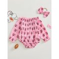 thumbnail image 3 of Miaouyo Baby Girl Bow Football Romper Shirred Long Sleeve Romper with Bow Headband 2 Piece Set, 3 of 9