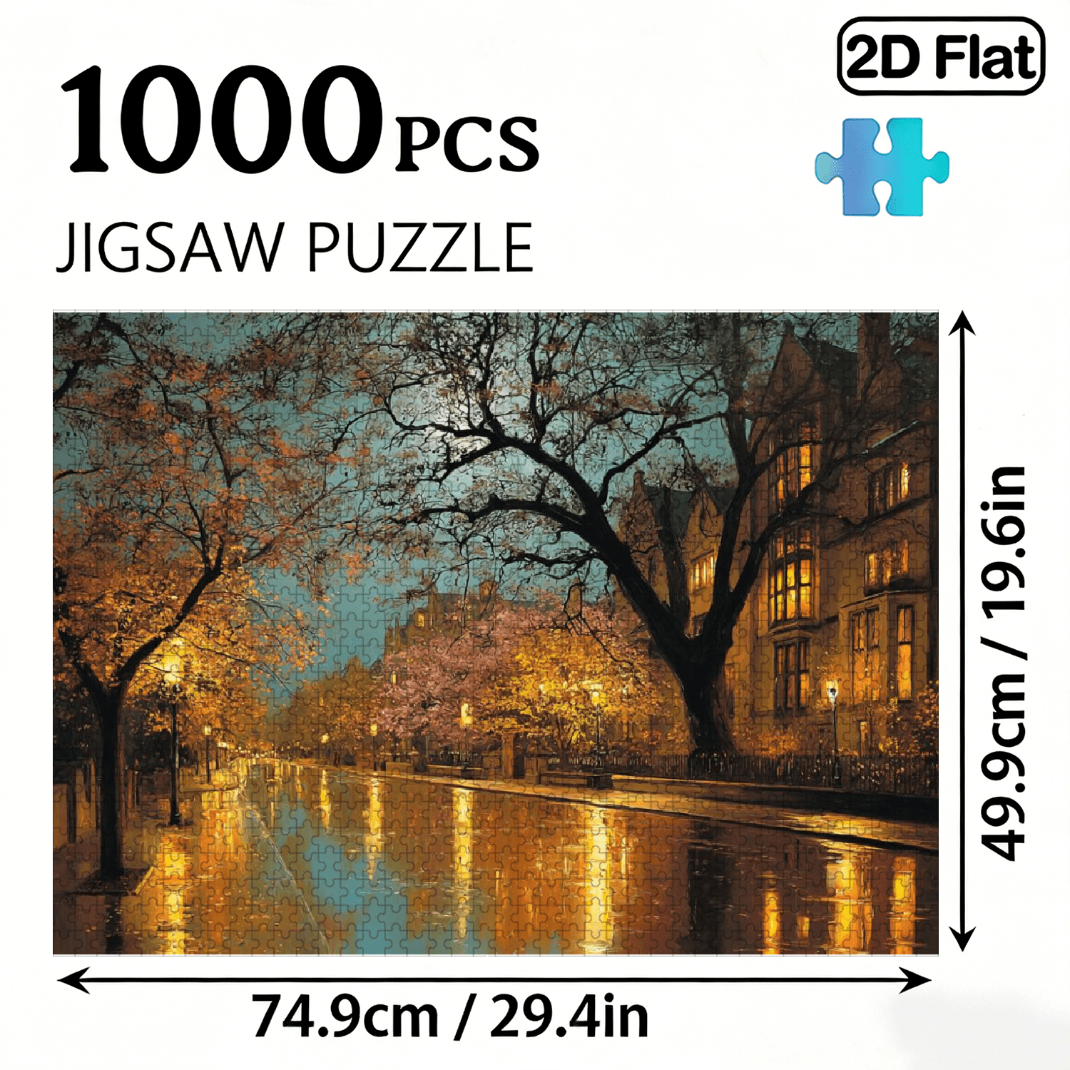 A Box of (1000pcs) Adult Puzzles, with Light Rain Cherry Lane Design, Challenging, Suitable for Adults, Family Entertainment. 29.4*19.6 in