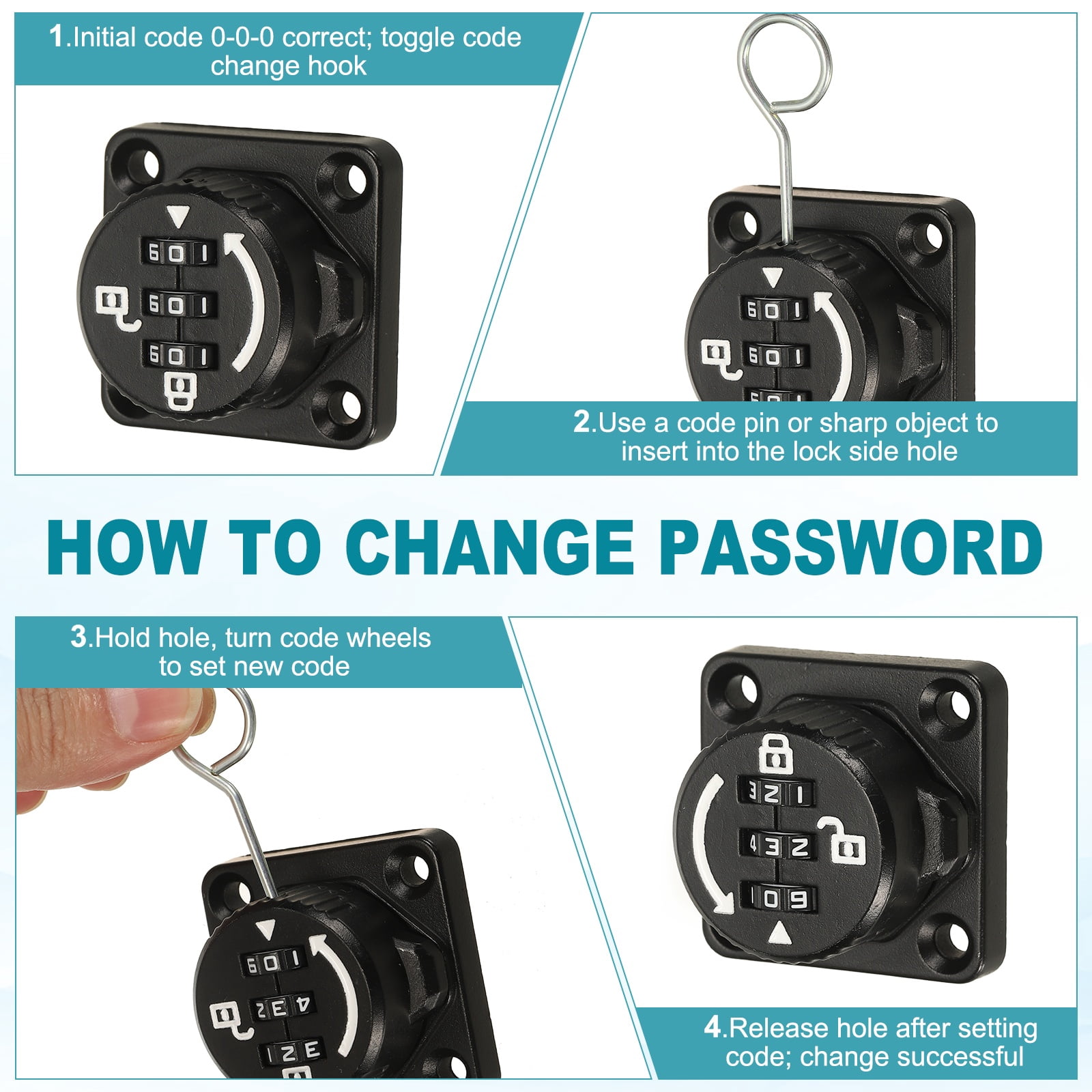 Uxcell Password Rotary Hasp Lock (4", White) (2 Pcs), Keyless 3-Digit Cabinet Locks with Combination Security Slide Latch, Suit For- Door/Closet/Barn/Bathroom/Outdoor/Garden