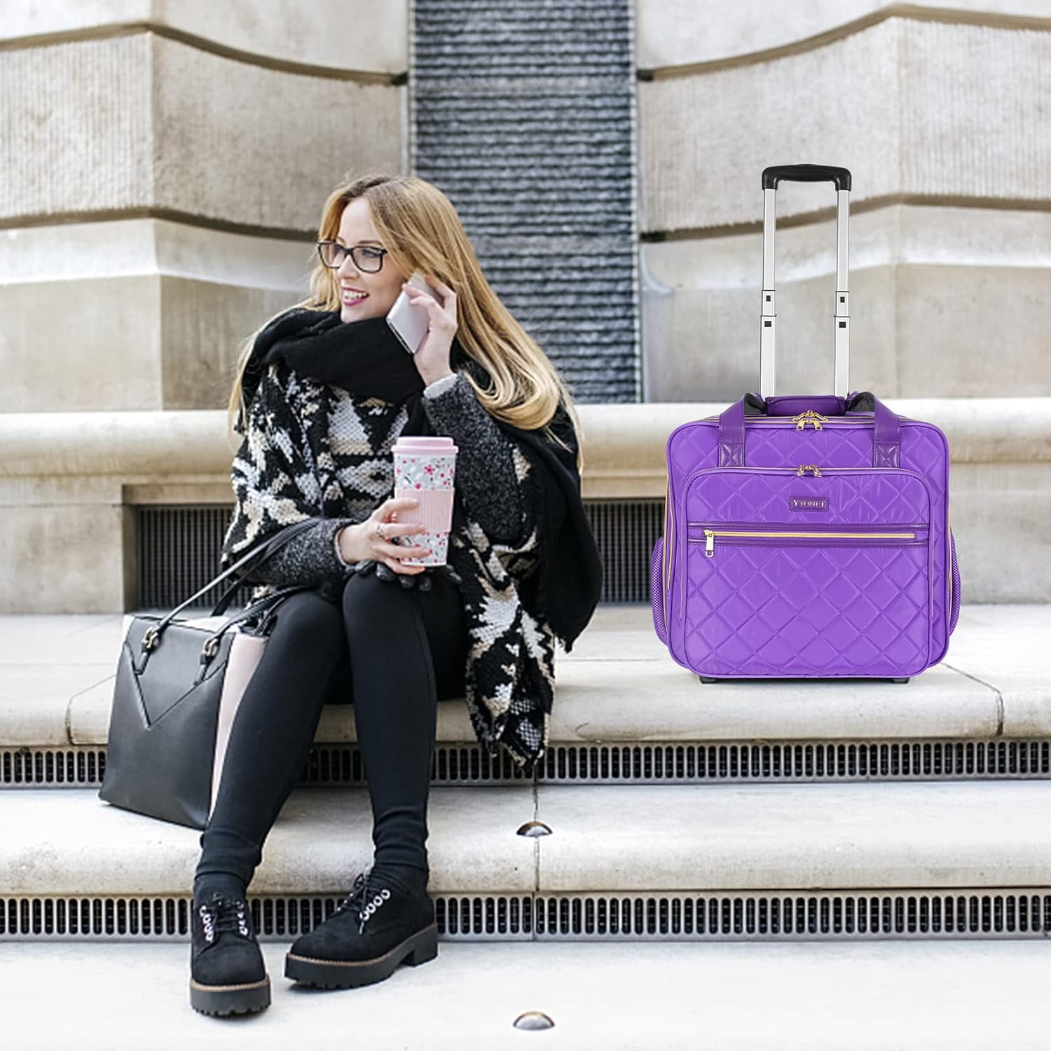 Ytonet Rolling Briefcase & Laptop Bag for Women, 17.3 in, with Wheels & Zipper Closure for Travel