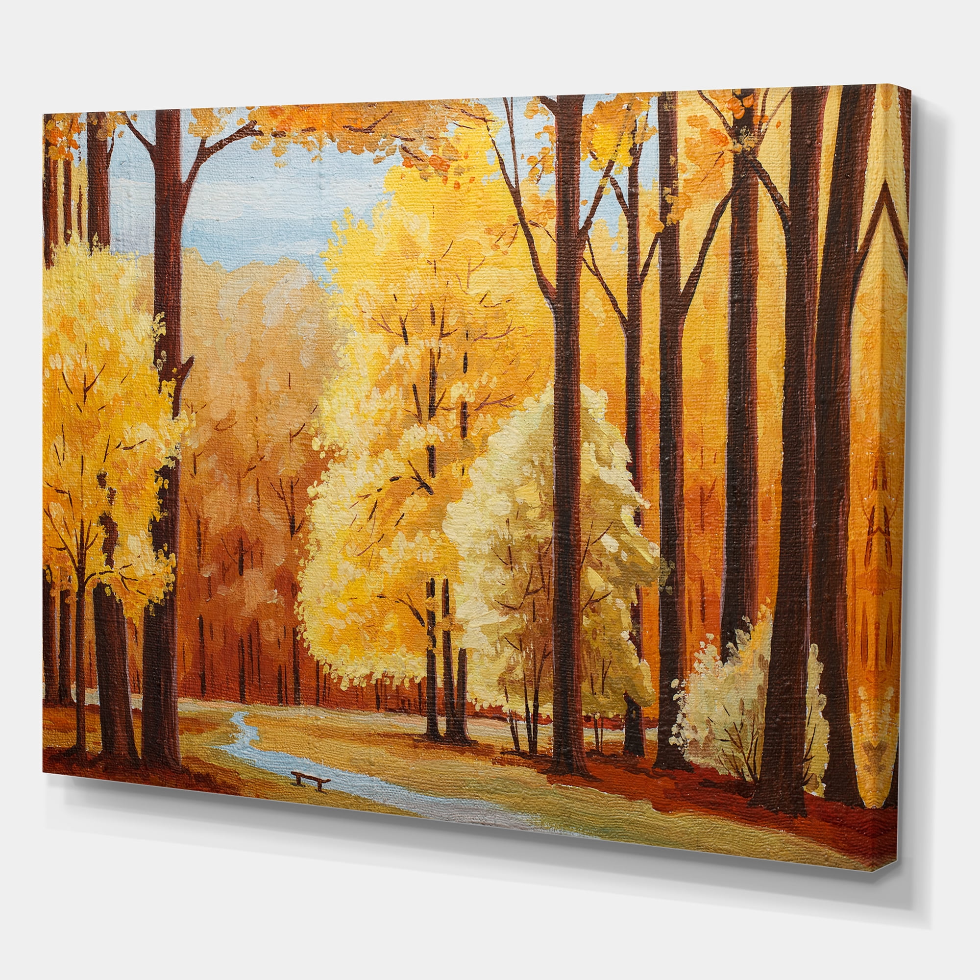 Designart ' Orange Autumn Trees At Sunrise ' Farmhouse Canvas Wall Art Print