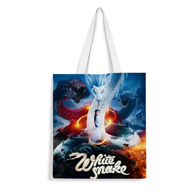 White Snake Bolso de tela con estampado de lienzo para mujer, bolsa de compras reutilizable y estética, con cremallera interior, regalo para mujer,38*45cm.