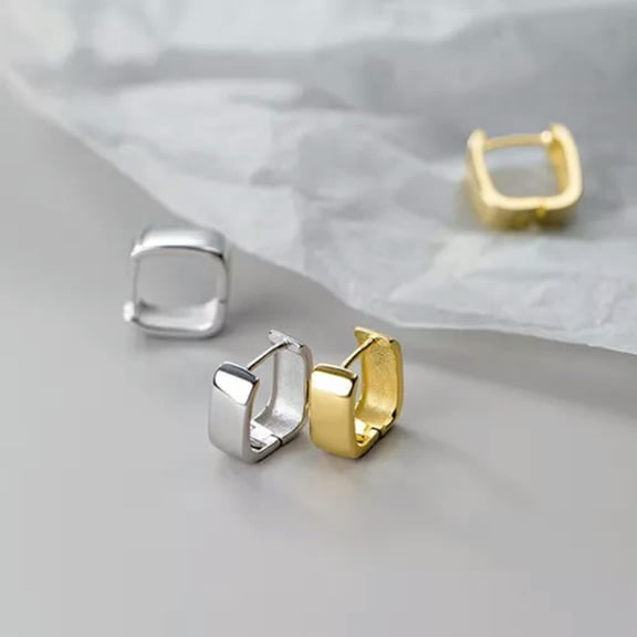 QQTDFG Sterling Silver 925 Square 6mm Wide Huggie Hoop Earrings A4027-Gold
