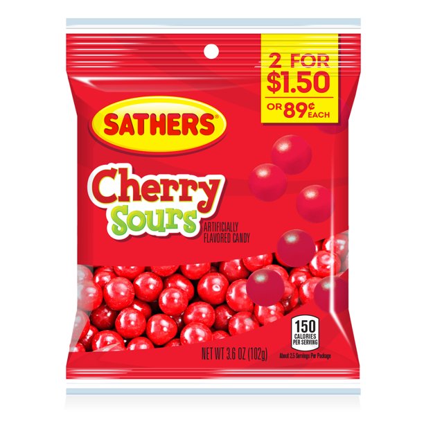 Sathers Cherry Sours Hard Candy, 3.6 Ounce Bag