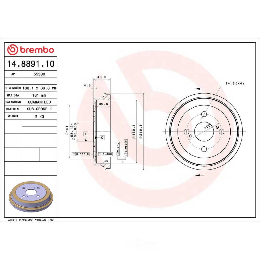 Brembo 14.8891.10 ESSENTIAL Brake Drum